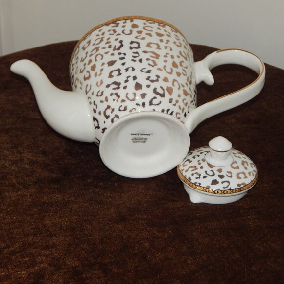 GRACE TEAWARE Fine Porcelain Luxury Gold & White Leopard Print Teapot w/ Lid New - Picture 6 of 7